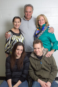 The 'Other Desert Cities' cast: Seated, L to R: Kathy Ohlhaber and Jeff McDermott. Standing, L to R: Jessie Roberts, Patrick David, and Susan d. Garvey. Photo by David Segal, 2015.