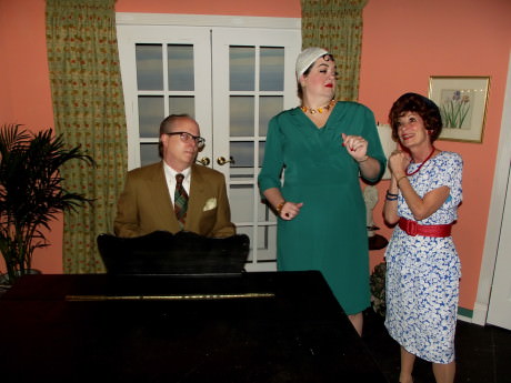Paul Berry (Pippet), Pam Northrup (Claudia), and Bernadette Arvidson (Mrs. Osgood). Photo by Roy Peterson.