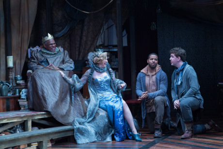 Claudius (Craig Wallace), Gertrude (Kimberly Schraf), Rosencrantz (Romell Witherspoon), and Guildenstern (Adam Wesley Brown. Photo by Teresa Wood.