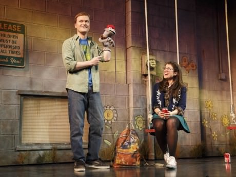 Steven Boyer ( Jason) and Sarah Stiles (Jessica) in ‘Hand to God.’ Photo by Joan Marcus.