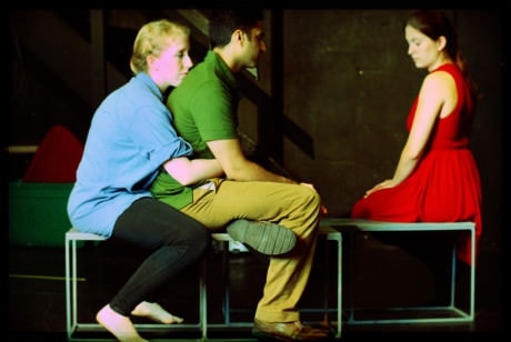 Alison Talvacchio, Shravan H. Amin, and Megan Behm in 'Out of Sync.' Photograph by Cortney Jackson