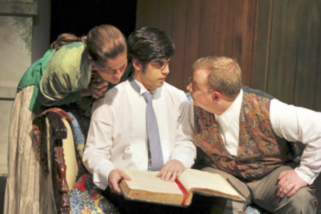 Kathryn Barrett-Gaines (Lenya Zubritsky), Dillon DiSalvo (Leon),  and Phil Dickerson (Doctor Zubritsky ). Photo courtesy of Parlor Room Theater.