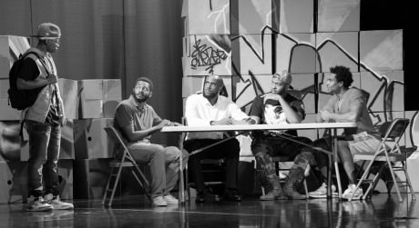 The cast of Secrets of a Black Boy, from left: Samson Brown (Biscuit), Shomari Downer (Sean), Troy Crossfield (Jakes), Leighton Williams (Jerome), Al St. Louis (Sheldon). Photo by Yannick Anton.