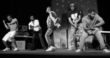 The cast of Secrets of a Black Boy, from left: Al St. Louis (Sheldon), Troy Crossfield (Jakes), Samson Brown (Biscuit), Leighton Williams (Jerome), Shomari Downer (Sean). Photo by Yannick Anton.