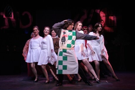 Brian Merritt as Robin performs with the female ensemble in "You Won't Succeed on Broadway." Photo courtesy of Port City Players.  