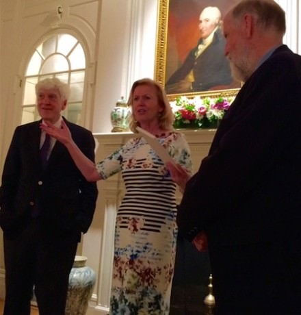 Ambassador Anne Anderson makes a presentation to playwright, Joe Hassett at the Residence.
