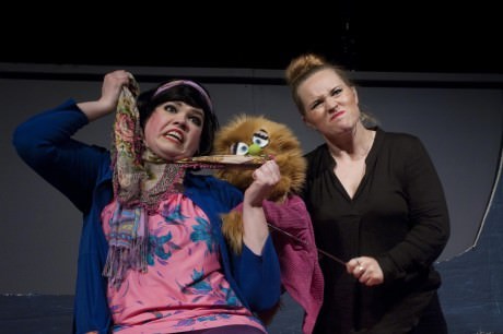 L to R: Christmas Eve (Danielle Robinette) teaches Kate Monster (Erin Adams) about the true meaning of relationships in “The More You Ruv Someone.” Photo courtesy of Stillpointe Theatre Initiative.