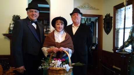 Terry Mason (Colonel Pickering), Stacy Crickmer (Eliza Doolittle), and Jim Mitchell (Henry Higgins). Photo by Zina Bleck.