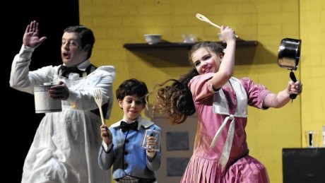 Dave Hill (Robertson Ay), Julianna Groves (center) as Michael,  Photo by Patrick Mason. and Compton Little (right) as Jane in Mary Poppins at September Song