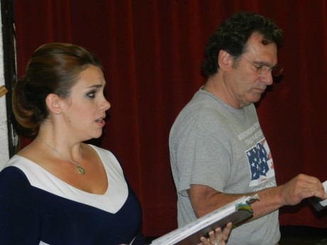 Saffi (Cara Gonzalez) and Sandor Bainkay (John Day) in rehearsal. Photo courtesy of VLOC.