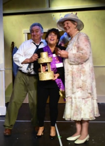 Bob Thompson, Jayne Victor, and Angela Cannon in Providence Players Calendar Girls. Photo by Chip Gertzog.
