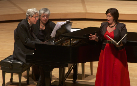 Mezzo-Soprano Magadela Wor with Pianist Brian Ganz and his assistant Beverly Babock. Photo by Jay Mallin.