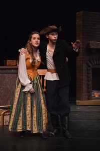 Billy Bones (Zach Longsworth) shares his pirate adventures with Jemma Hawkins (Maddy Zobrist). Photo by Larry McClemons.