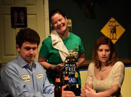From left -- Jack Read (Jimmy), Julie Janson (the waitress), and Elizabeth Floyd (Sandrine). Photo by Chip Gertzog.