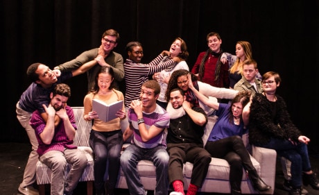 Playwright and Director Daniel Johnston with the entire cast: Top Row, Left to Right: Iris Shih, Christian Preziosi, Alex Becker, Sierra Young, Chaseedaw Giles, Courtney Branch, Jordan Colea, Colin Riley, and Taylor Purnell. Bottom Row, Left to Right: Thomas Matera, Warren Harris, Wesley LeRoux, Gabrielle Amaro, Daniel Johnston, and Brandon Furr. Photo by St. Johnn Blondell.