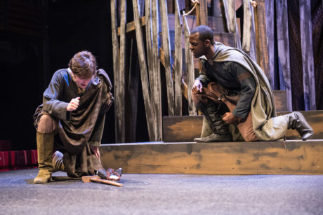 Let grief convert into anger, Malcolm urges, as Macduff learns his wife and children have been murdered. Actor Gerrad Alex Taylor is Malcolm, the son of slain King Duncan; and Vince Eisenson is Macduff. Photo by Teresa Castracane.