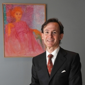Pianist and author Bruce Levingston in front of Marie Hull's Pink Lady. Photo by Rick Guy.