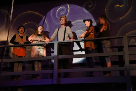 Left to Right, Anna DeBlasio, Sarah Makl, (Urchins), Piers Portfolio (Cocky), Charlize Lefter and Sarah Grace Clifton (Urchins). Photo courtesy of Compass Rose Theater.