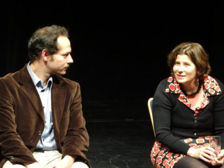 Daniel Brunet & Andrea Stolowitz, ETB reading of her play in Berlin, May 2015. Photo by Elmar Engels .