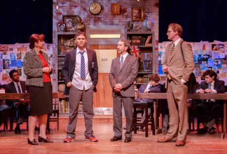  Left to Right - Standing- Kate Ives (Dorothy Lintott), Jack Esposito (Rudge), Ned Read (Headmaster), Mike Dobbyn (Irwin) Seated- Bobby Ramkissoon (Crowther), Joshua Mutterperl (Posner), and Noah Mutterperl (Timms). Photo by Keith Waters / Kx Photography. 