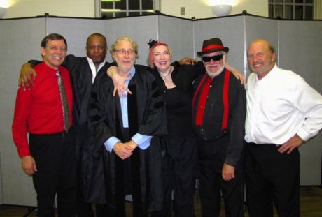 Herb Tax, Mickey Butler, Eric Trumbull, Alexia Poe, David Berkenbilt, and Dell Pendergrast. Photo courtesy of Clifton Does Drama.
