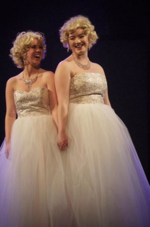 Anna Phillips-Brown (Violet Hilton) and Tori Meyers (Daisy Hilton in Side Show). Photo by Richard Church.