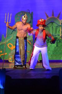Casey Gomes (King Triton) and Ralph Paredes (right) as Sebastian. Photo by Peggy Lawson Dryden.