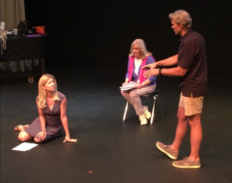 Rehearsal of 'Breathing Under Dirt' in July in Los Angeles. L to R: Cynthia Watros (Patience), Tina Sloan (Grace), and Director Grant Aleksander. Photo by Emma Rose Marie Gilliland.