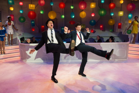 L To R: Russell Rinker and Matthew Hirsh, and the cast of ‘Catch Me If You Can.’ Photo by Traci J. Brooks Studios.