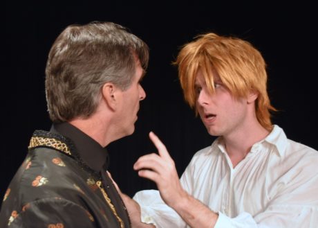 Dave Whitehead (Salieri) and Mike Rudden (Mozart) rehearse a scene from 'Amadeus.' Photo by Chip Gertzog.