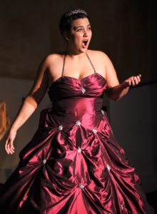 Christina Massimei (as Katherina Cavalieri) an extraordinarily talented operatic soprano enhances the musical focus of Julie Janson’s vision for Amadeus. Photo by Rob Cuevas, Providence Players.