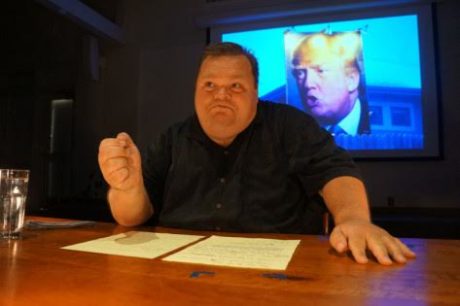 Mike Daisey performing 'The Trump Card.'
