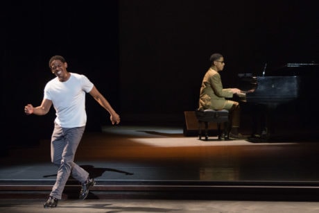 Jared Grimes paying tribute to Gregory Hines and Sammy Davis Jr. with Matthew Whitaker on piano. Photo by Teresa Wood.