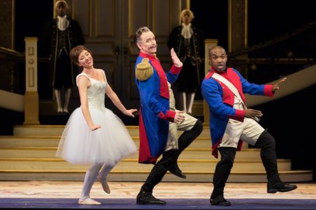 Lisette Oropesa (Marie), Kevin Burdette (Sulpice), and Lawrence Brownlee (Tonio). Photo by Scott Suchman.