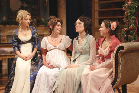 Erin Weaver (Elizabeth Darcy), Katie deBuys (Jane Bingley), Katie Kleiger (Mary Bennet), and Miranda Rizzolo (Lydia Wickham). Photo by Grace Toulotte.