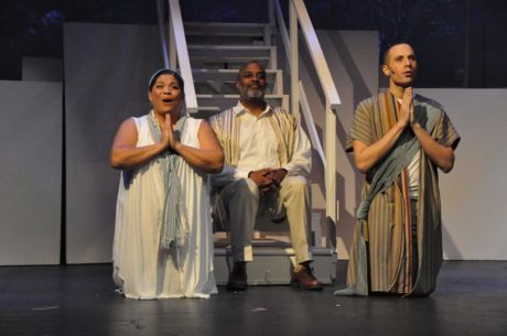 Center: Father (Kevin Sockwell) Eve (Cheryl J. Campo) and Adam (Kevin James Logan) . Photo by Elli Swink.