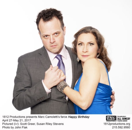 Scott Greer and Susan Riley Stevens in a promotional photo for Happy Birthday. Photo by John Flak.