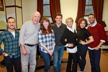The cast of Marry Harry (l to r): Ben Chavez, Lenny Wolpe, Morgan Cowling, David Spadora, Robin Skye, Claire Saunders, and Jesse Manocherian. Photo by Matthew Gurren.