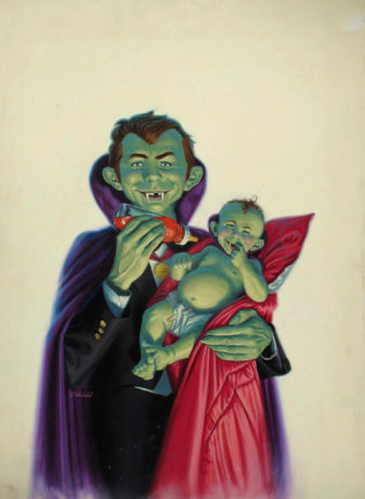 James Warhola, Son of Mad Sucks, 1985. Cover illustration for Mad Magazine #70. Oil on Masonite, 23 ¾” x 17 1/4”. ©James Warhola. All rights reserved.
