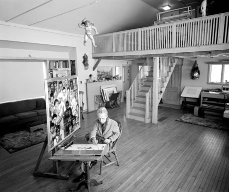Norman Rockwell in his Stockbridge studio, 1960. Photo by Bill Scovill. Norman Rockwell Museum Collections. ©Norman Rockwell Family Agency. All rights reserved. 
