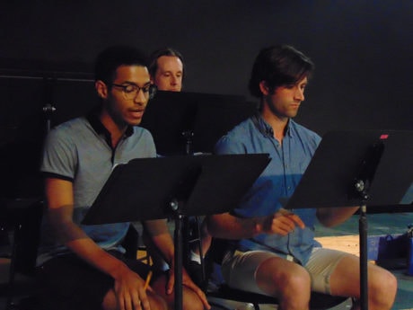 Jordan Dobson, Brian Massey (rear), and Kevin DeJesus-Jones in Rehearsal. Photo by Bryan Buttler.