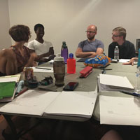 Leah Holleran, Gary Lee Mapp, Andrew Chupa, Jaried Kimberly, Anthony Cicamore, and Lesley Berkowitz at the first Read-Through. Photo by Kat Wilson.