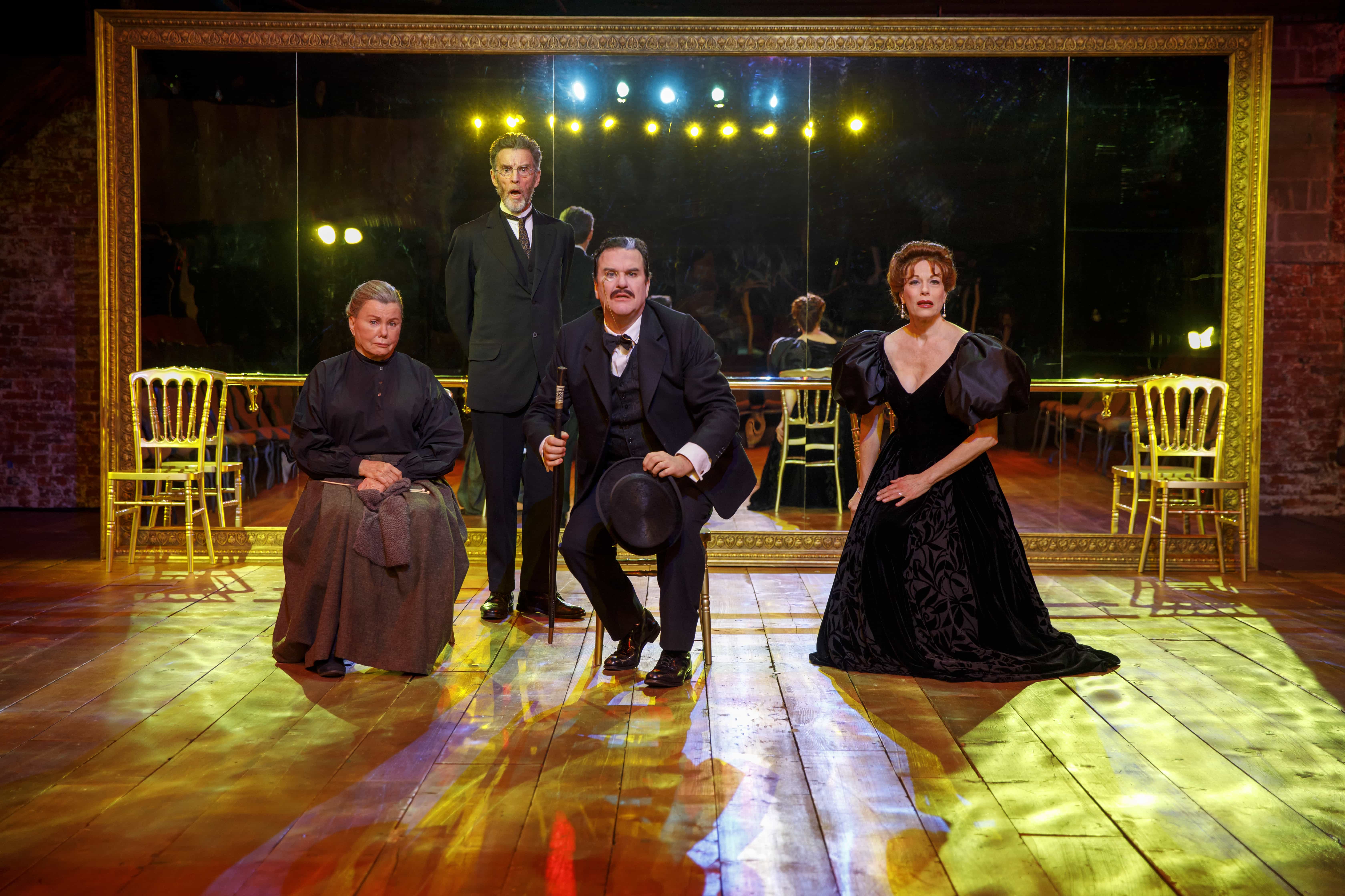 Marsha Mason, John Glover, Douglas Hodge, and Marin Mazzie in Fire and Air. Photo by Joan Marcus.