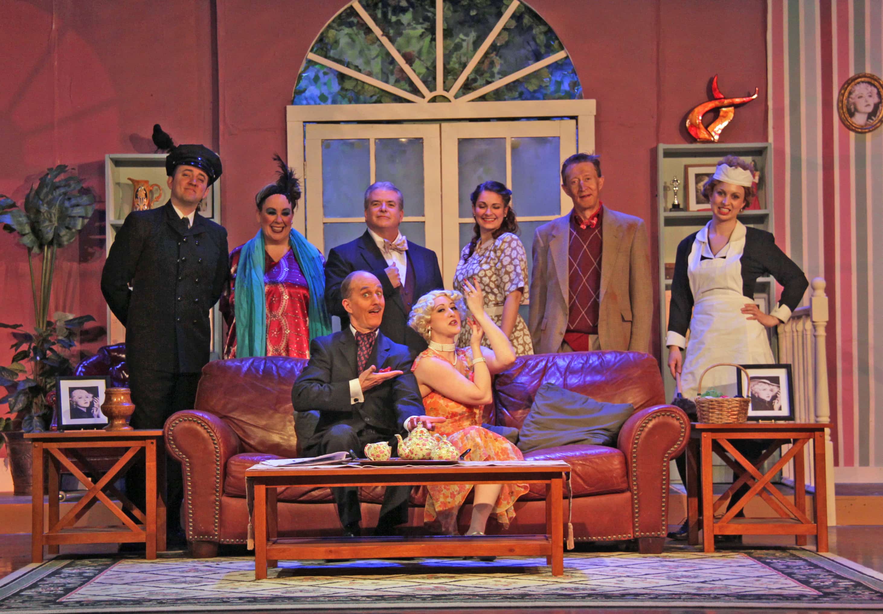 The cast of Death by Design, now playing at Aldersgate Church Community Theater (ACCT). Photo courtesy of ACCT.
