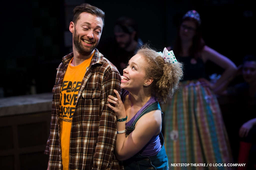 Alan Naylor and Angeleaza Anderson in Godspell. Photo by Lock & Company. 