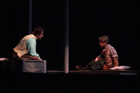 Noah Peterson as Henry David Thoreau, and Jackson Schombert as Bailey in The Night Thoreau Spent in Jail. Photo by Madison McVeigh.