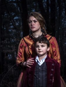 William Frankenstein (Sammy Greenslit) and his nanny, Justine Moritz (Katie McCarren) experience an eerie feeling that has come upon the park. Photo by Nathan Jackson.