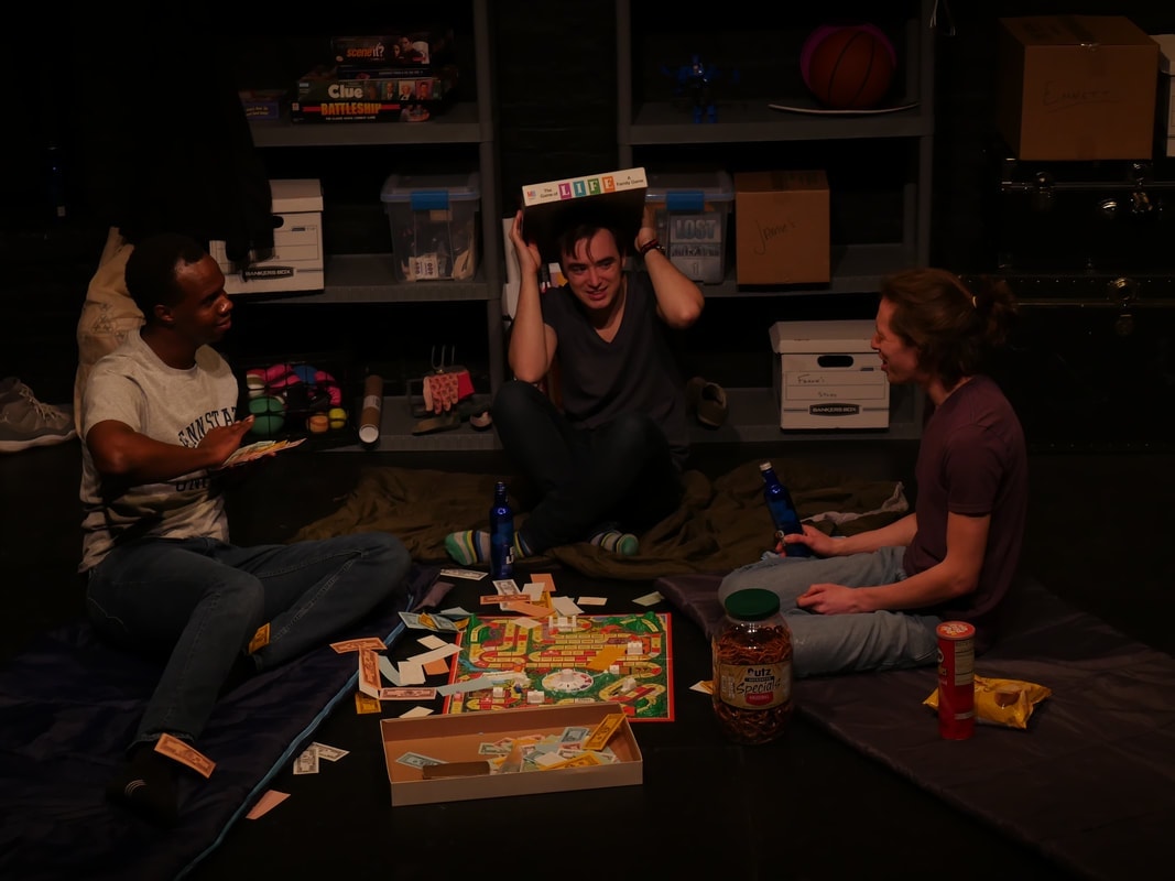 Philip Kershaw (Marcus), Colton Needles (Emmett) and Alex Lew (Colby) in A Burial Place. Photo by Elizabeth Floyd.