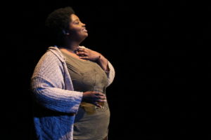 Natalie Dent in "Hello, baby. I miss you." Directed by Christen Cromwell and written by Tatiana Nya Ford. Photo courtesy of Fells Point Corner Theatre.