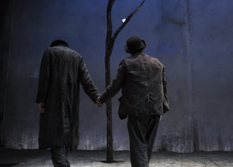 Marty Rea as Vladimir and Aaron Monaghan as Estragon in the Druid production of Waiting for Godot, directed by Garry Hynes. Photo by Matthew Thompson.